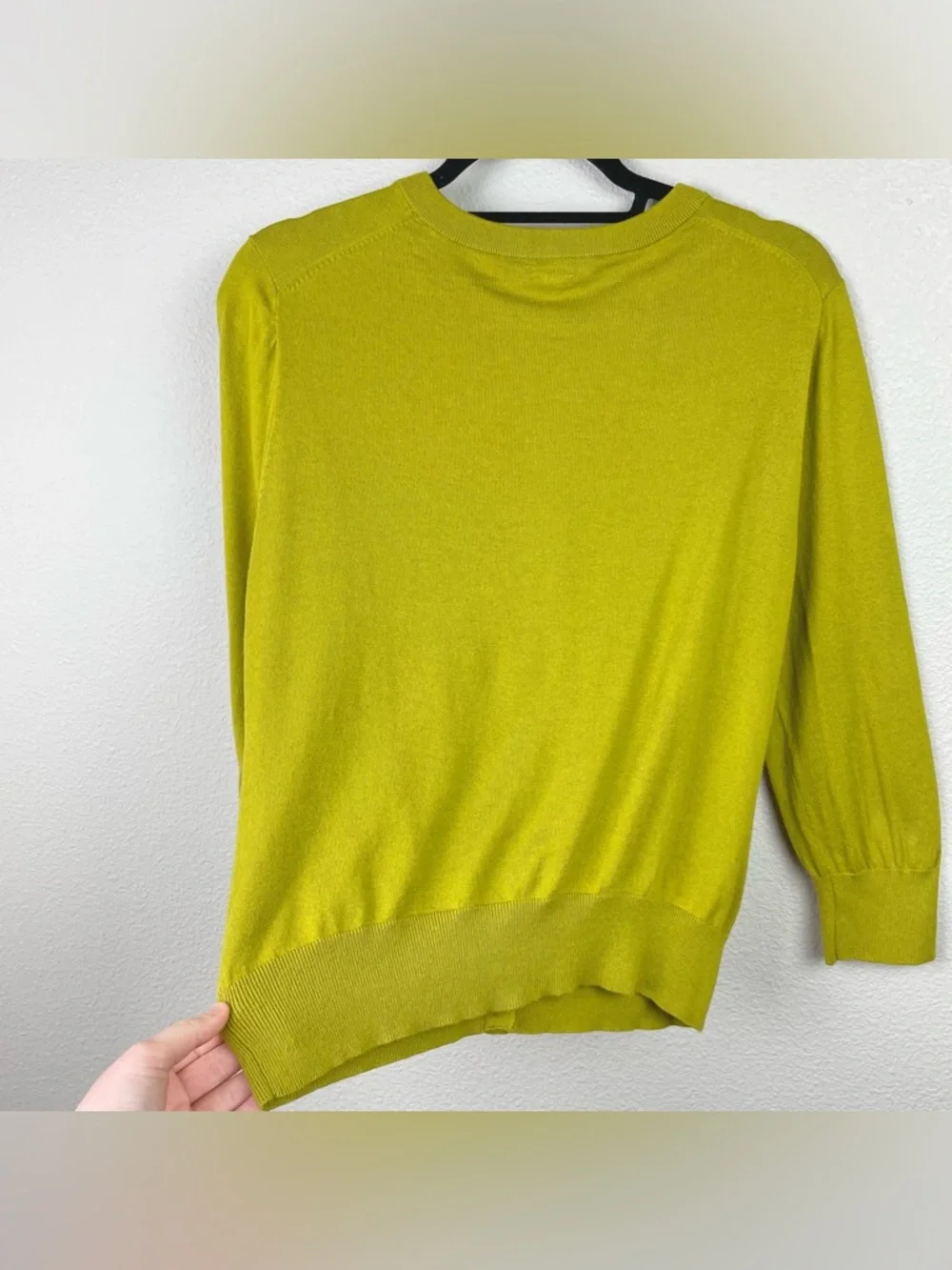 J. Crew Women's Large Chartreuse 3/4 Sleeve Button Front 100% Cotton Cardigan - Picture 16 of 16